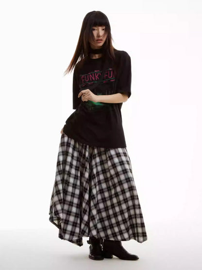 Retro Black and White Checkered Wide Culottes [ID:0156SK]