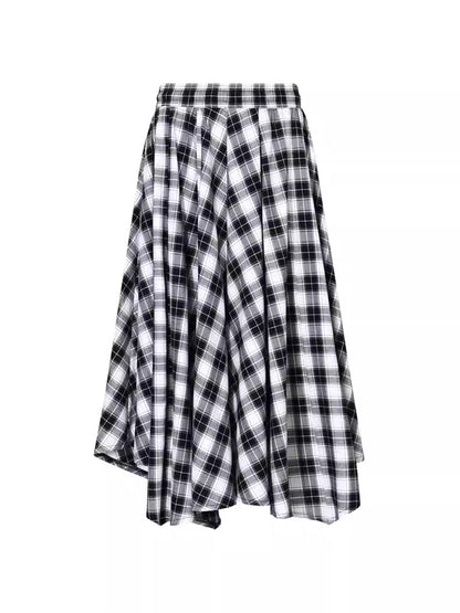 Retro Black and White Checkered Wide Culottes [ID:0156SK]