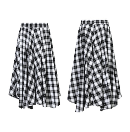 Retro Black and White Checkered Wide Culottes [ID:0156SK]