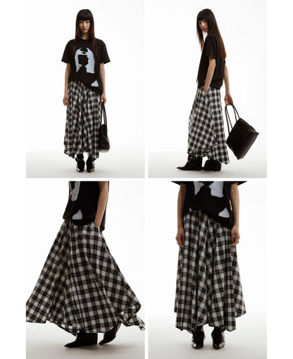 Retro Black and White Checkered Wide Culottes [ID:0156SK]