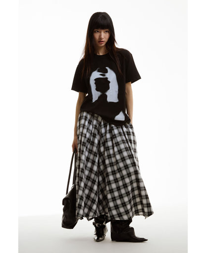 Retro Black and White Checkered Wide Culottes [ID:0156SK]