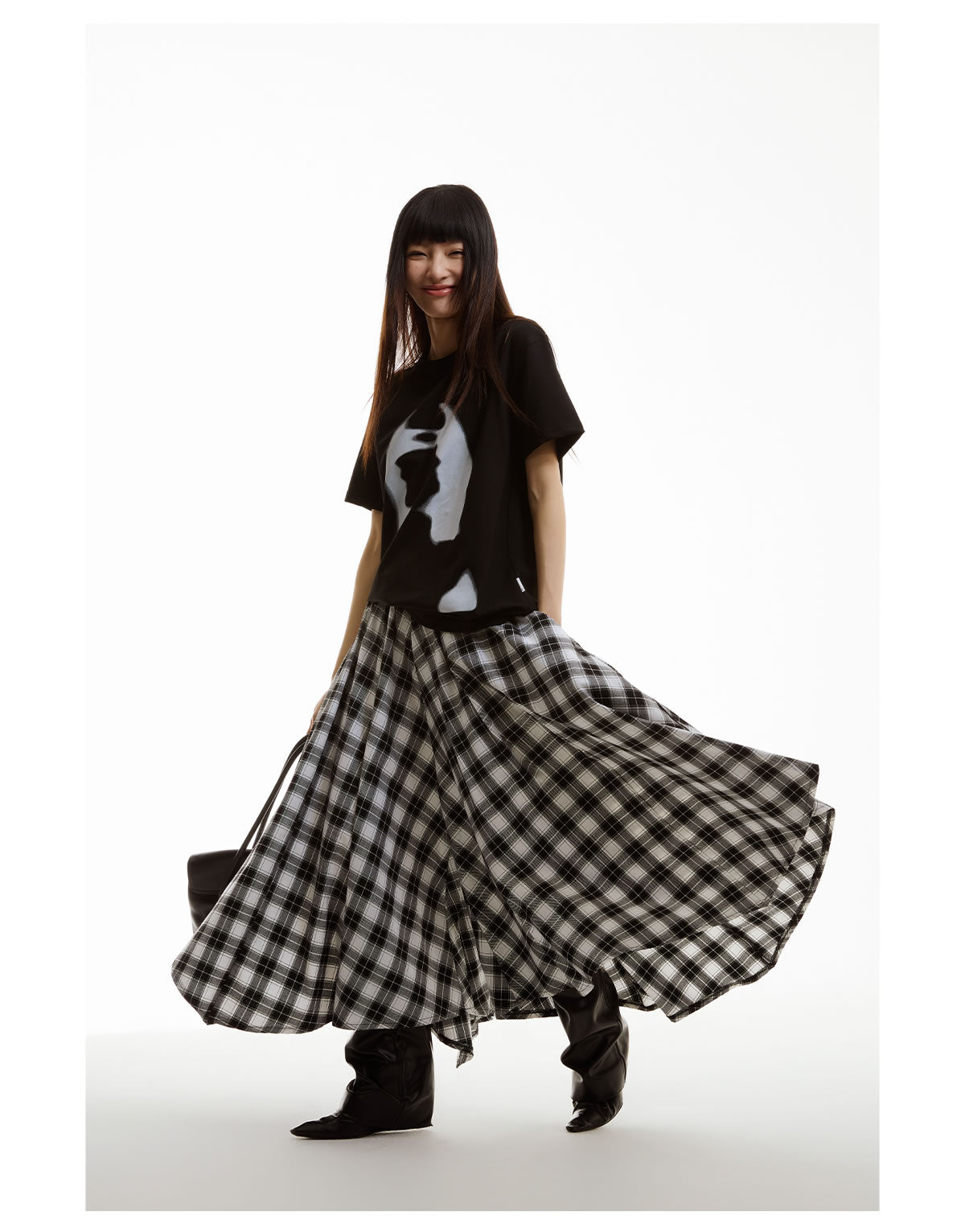 Retro Black and White Checkered Wide Culottes [ID:0156SK]