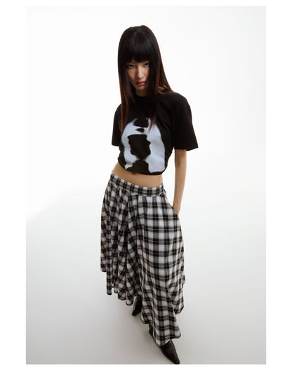 Retro Black and White Checkered Wide Culottes [ID:0156SK]