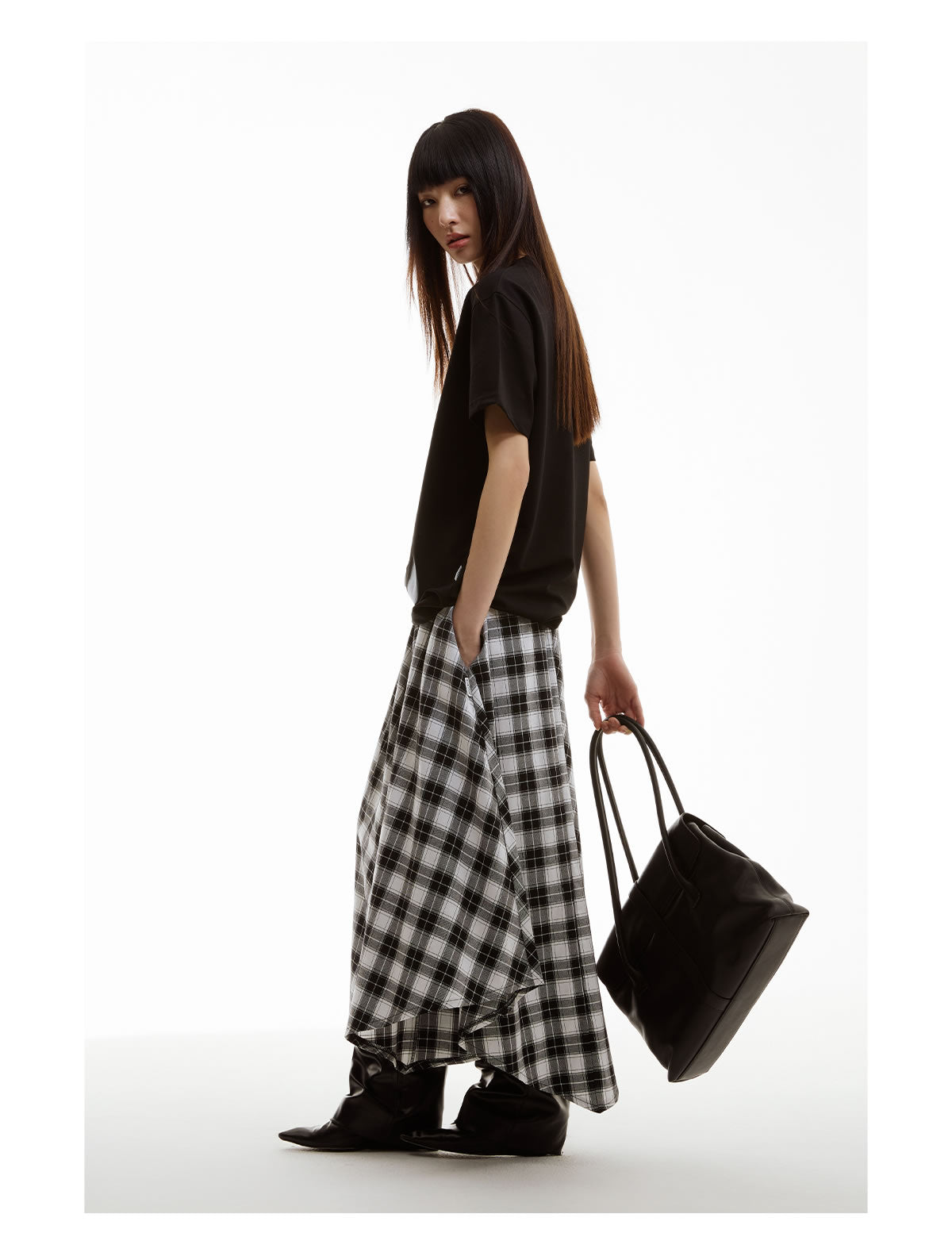 Retro Black and White Checkered Wide Culottes [ID:0156SK]