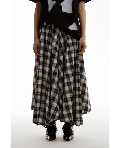 Retro Black and White Checkered Wide Culottes [ID:0156SK]