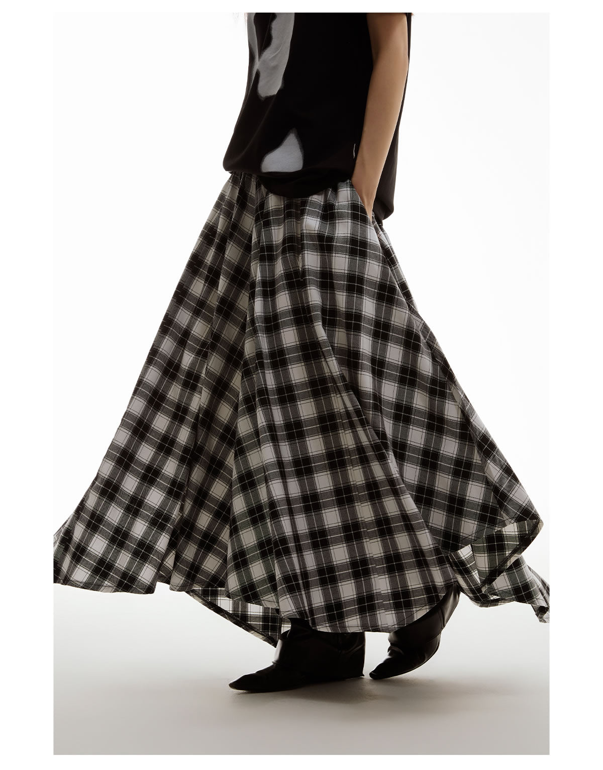 Retro Black and White Checkered Wide Culottes [ID:0156SK]