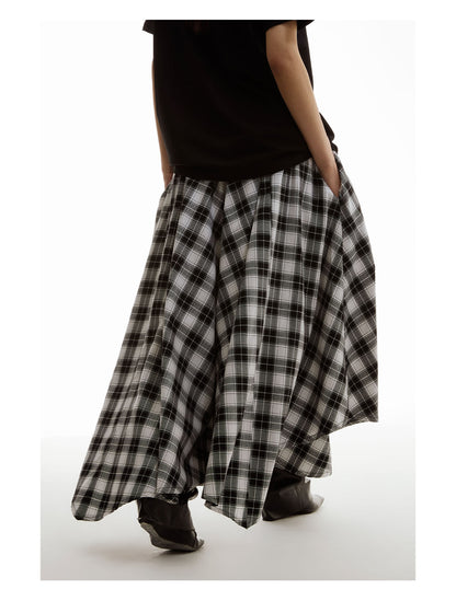 Retro Black and White Checkered Wide Culottes [ID:0156SK]