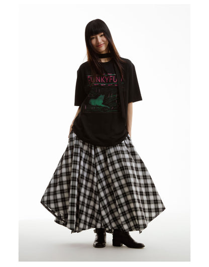 Retro Black and White Checkered Wide Culottes [ID:0156SK]