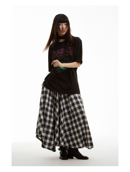 Retro Black and White Checkered Wide Culottes [ID:0156SK]