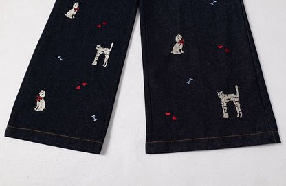 American Retro Dog Patch Embroidered Vintage Straight Jeans [ID:0161PA]