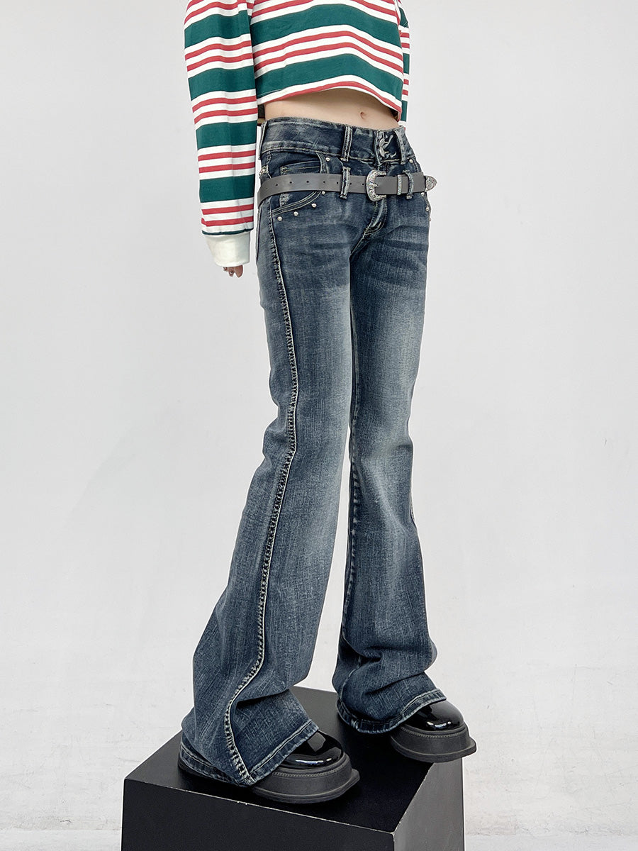 Spring Summer Retro Butterfly Embroidered Bootcut Jeans [ID:0163PA]