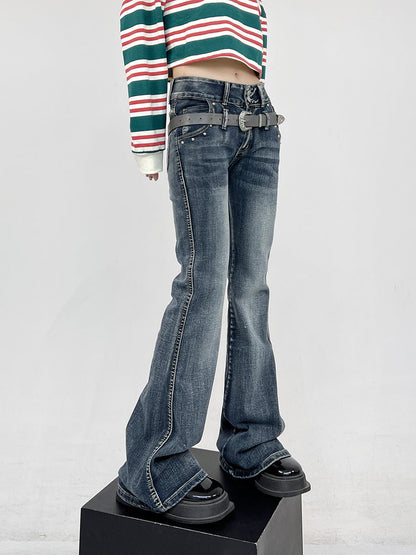 Spring Summer Retro Butterfly Embroidered Bootcut Jeans [ID:0163PA]