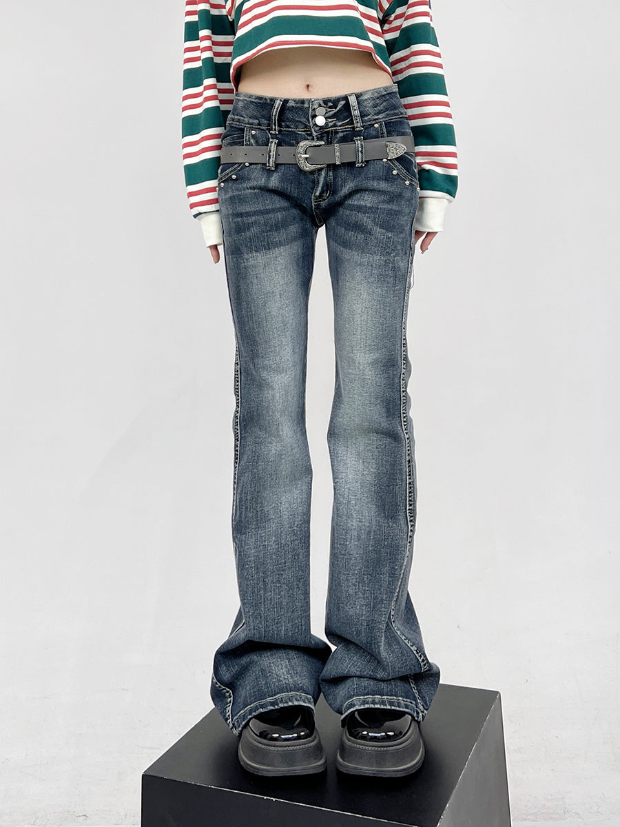 Spring Summer Retro Butterfly Embroidered Bootcut Jeans [ID:0163PA]