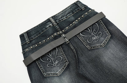 Spring Summer Retro Butterfly Embroidered Bootcut Jeans [ID:0163PA]