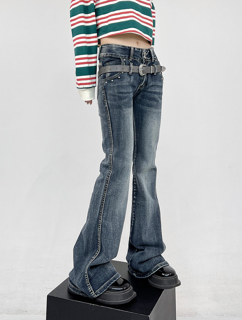 Spring Summer Retro Butterfly Embroidered Bootcut Jeans [ID:0163PA]