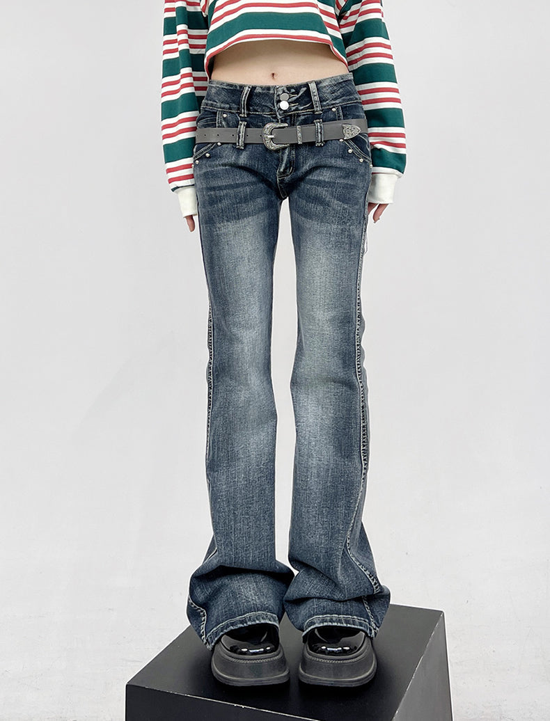 Spring Summer Retro Butterfly Embroidered Bootcut Jeans [ID:0163PA]