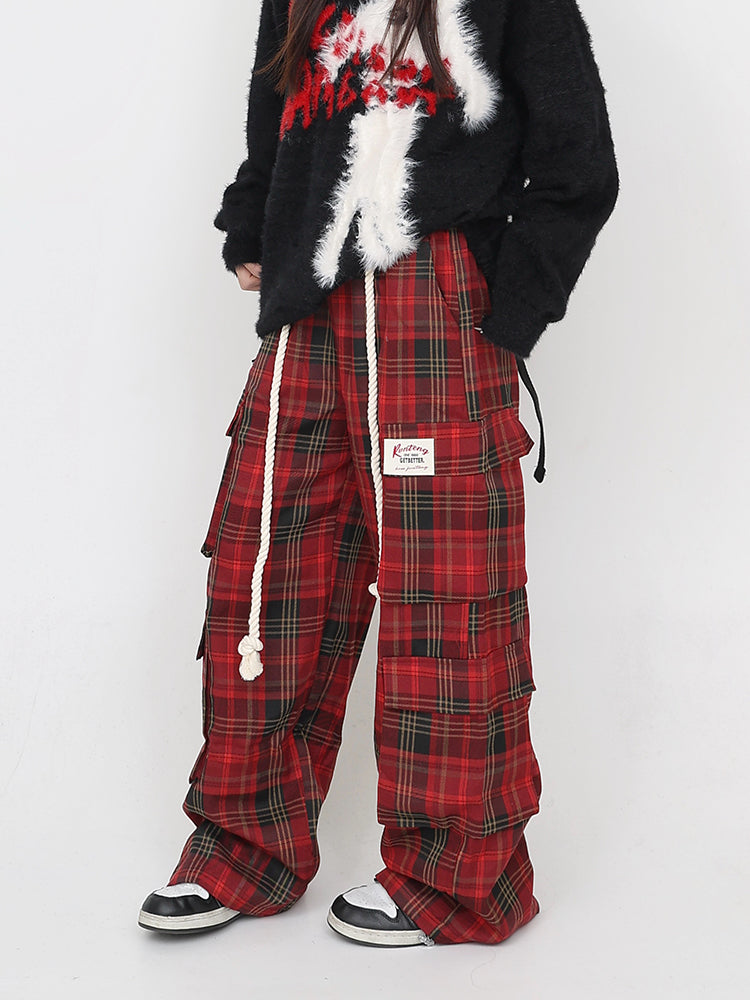 Retro Loose Lazy Style Pants with Multi-Pocket Drawstring Overalls [ID:0166PA]