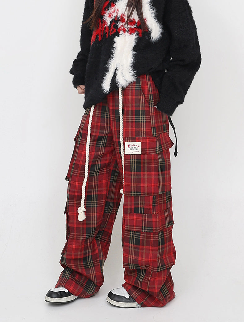 Retro Loose Lazy Style Pants with Multi-Pocket Drawstring Overalls [ID:0166PA]