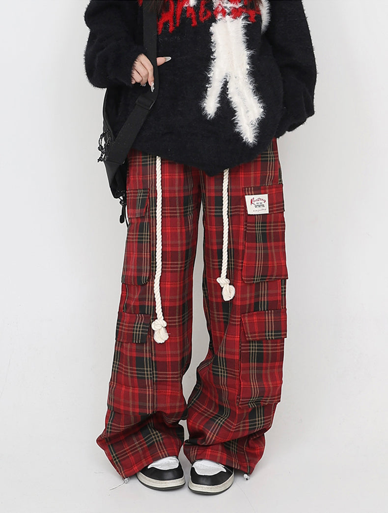 Retro Loose Lazy Style Pants with Multi-Pocket Drawstring Overalls [ID:0166PA]