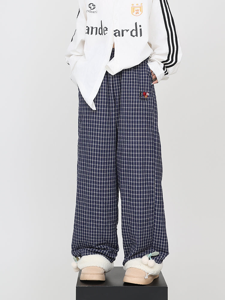 Checkered Thick Cotton Polar Fleece Casual Pants [ID:0167PA]