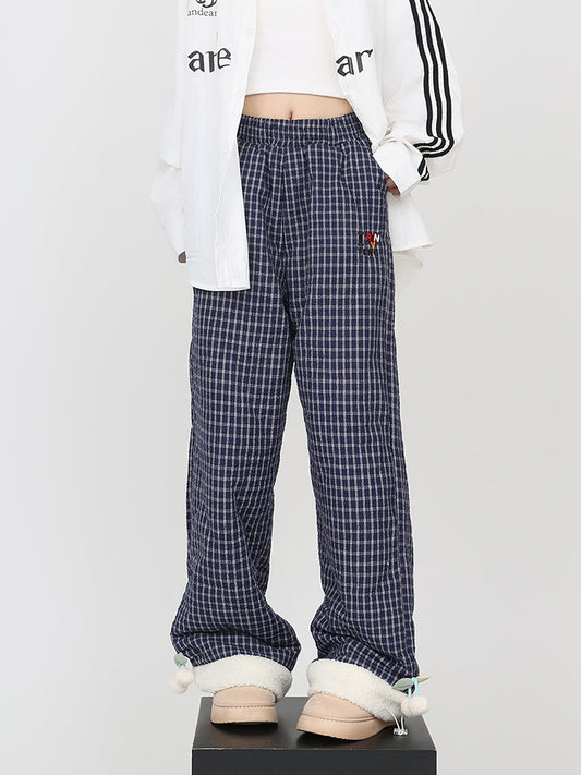 Checkered Thick Cotton Polar Fleece Casual Pants [ID:0167PA]