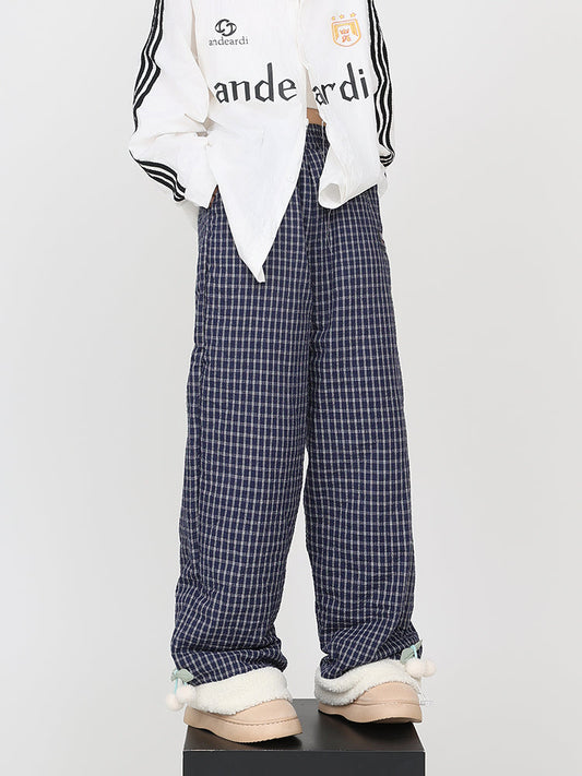 Checkered Thick Cotton Polar Fleece Casual Pants [ID:0167PA]