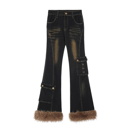 Sexy Design Slim Street Washed Plush Bootcut Jeans [ID:0168PA]