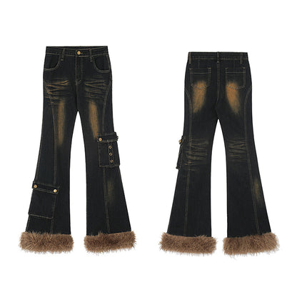 Sexy Design Slim Street Washed Plush Bootcut Jeans [ID:0168PA]