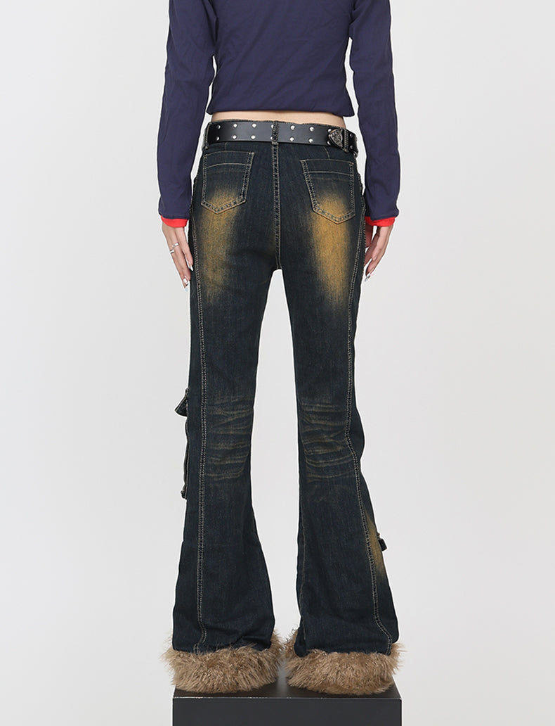 Sexy Design Slim Street Washed Plush Bootcut Jeans [ID:0168PA]