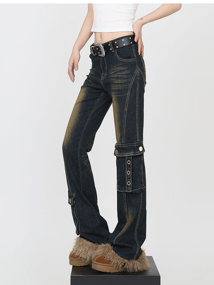 Sexy Design Slim Street Washed Plush Bootcut Jeans [ID:0168PA]