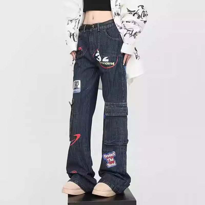 Distressed Stamp Slim Retro Niche Bootcut Jeans [ID:0170PA]