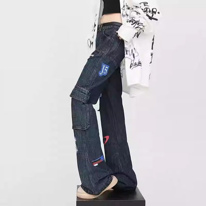 Distressed Stamp Slim Retro Niche Bootcut Jeans [ID:0170PA]