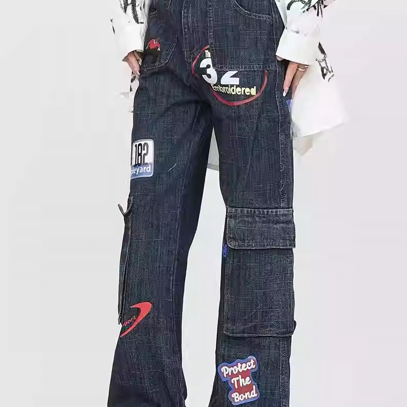 Distressed Stamp Slim Retro Niche Bootcut Jeans [ID:0170PA]