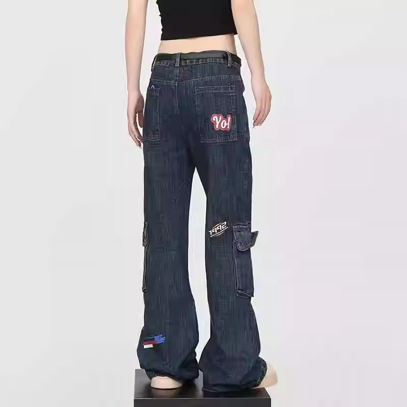 Distressed Stamp Slim Retro Niche Bootcut Jeans [ID:0170PA]