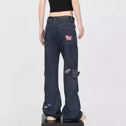 Distressed Stamp Slim Retro Niche Bootcut Jeans [ID:0170PA]