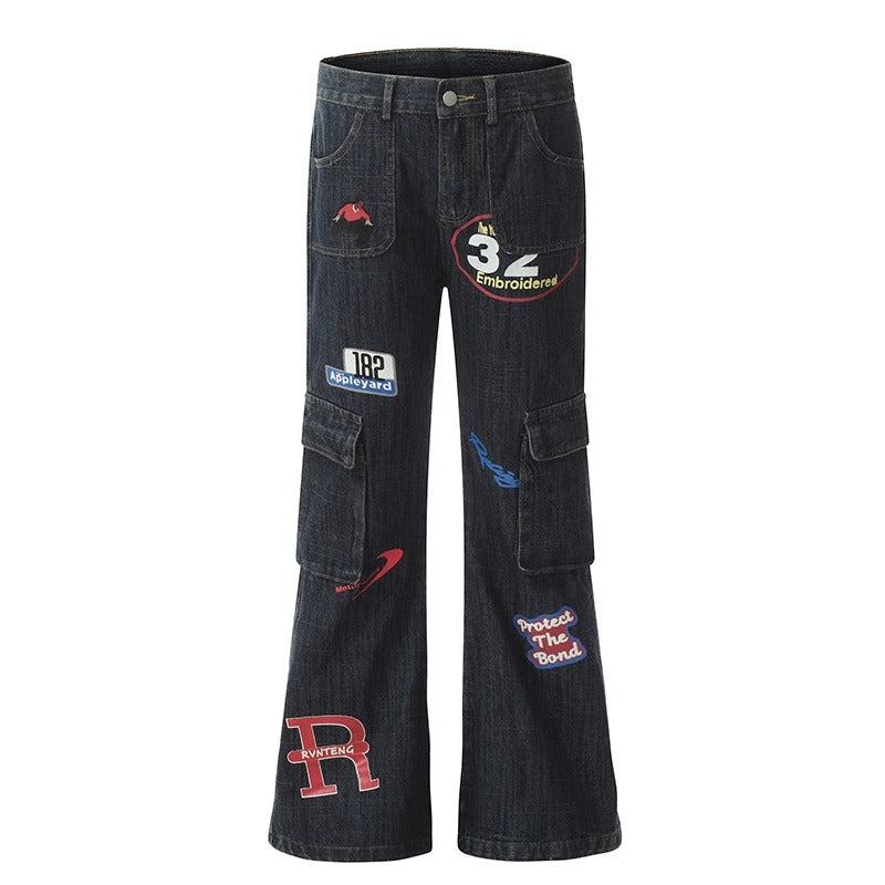 Distressed Stamp Slim Retro Niche Bootcut Jeans [ID:0170PA]