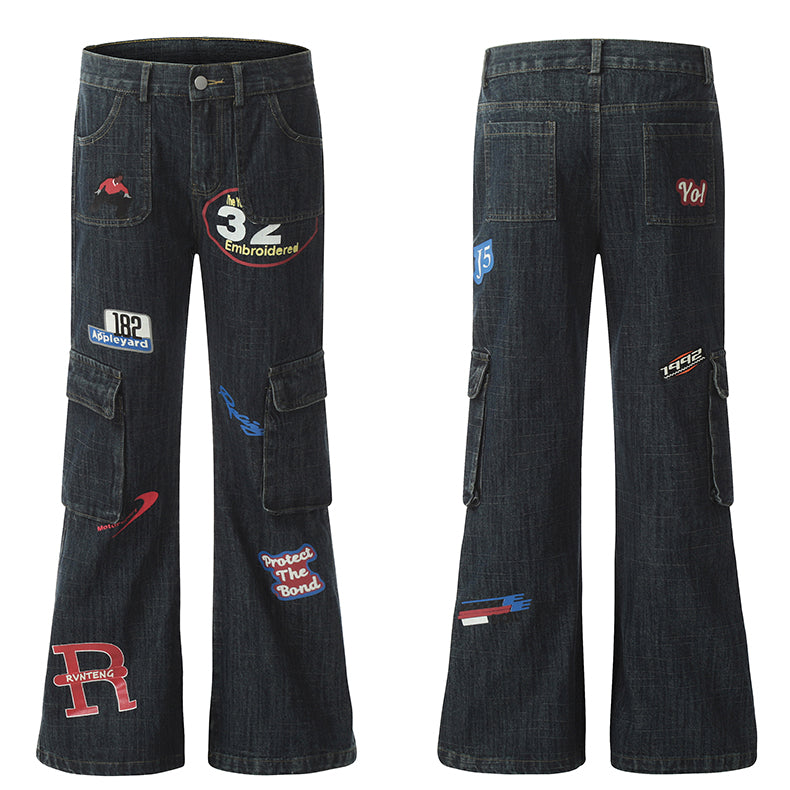 Distressed Stamp Slim Retro Niche Bootcut Jeans [ID:0170PA]