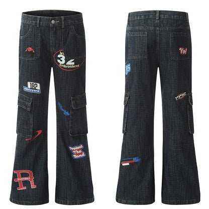 Distressed Stamp Slim Retro Niche Bootcut Jeans [ID:0170PA]