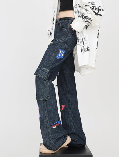 Distressed Stamp Slim Retro Niche Bootcut Jeans [ID:0170PA]