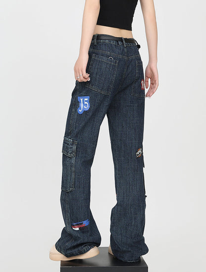 Distressed Stamp Slim Retro Niche Bootcut Jeans [ID:0170PA]