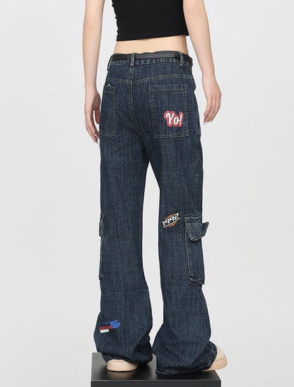 Distressed Stamp Slim Retro Niche Bootcut Jeans [ID:0170PA]