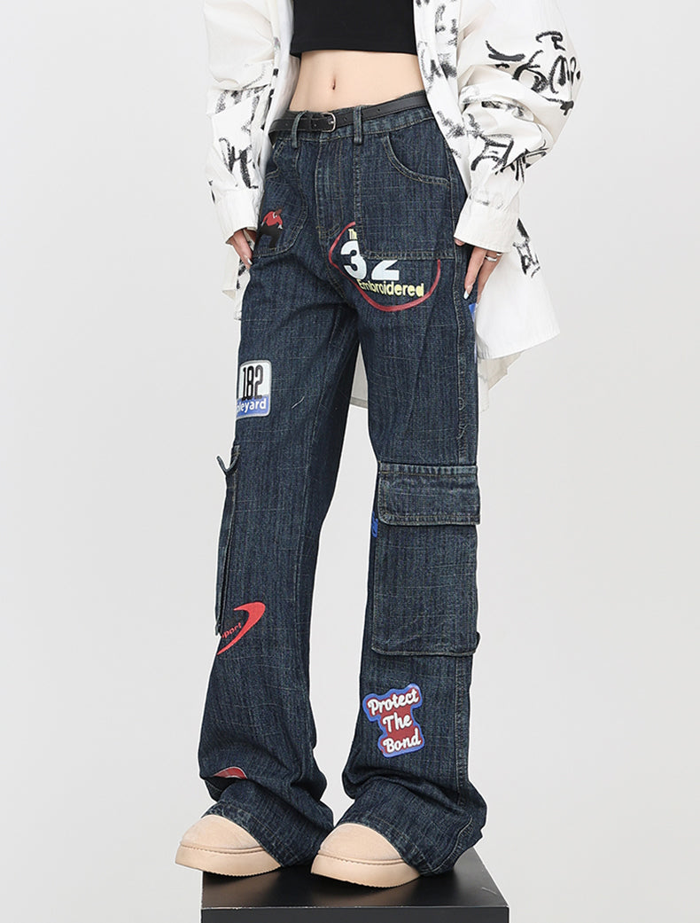 Distressed Stamp Slim Retro Niche Bootcut Jeans [ID:0170PA]