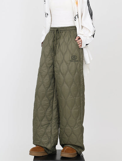 Quilted Casual Wide-Leg Cotton Retro Trendy Pants [ID:0171PA]