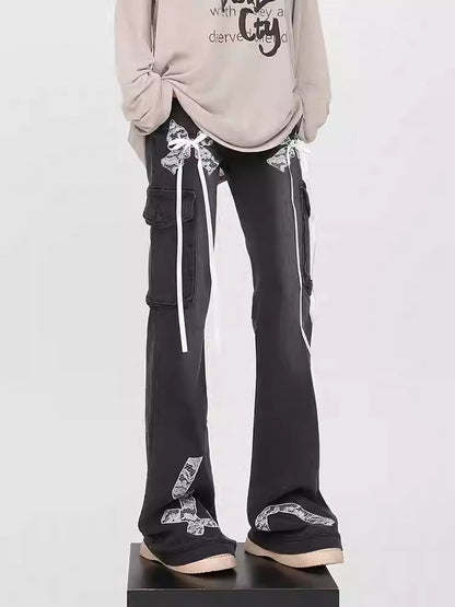 Long Ribbon Multi-Pocket Bootcut Jeans [ID:0172PA]