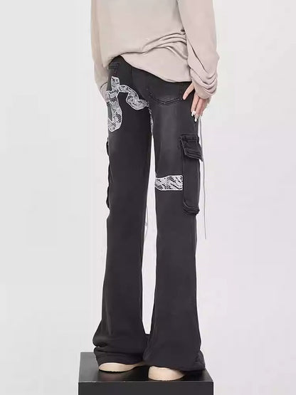 Long Ribbon Multi-Pocket Bootcut Jeans [ID:0172PA]