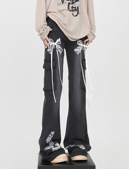 Long Ribbon Multi-Pocket Bootcut Jeans [ID:0172PA]