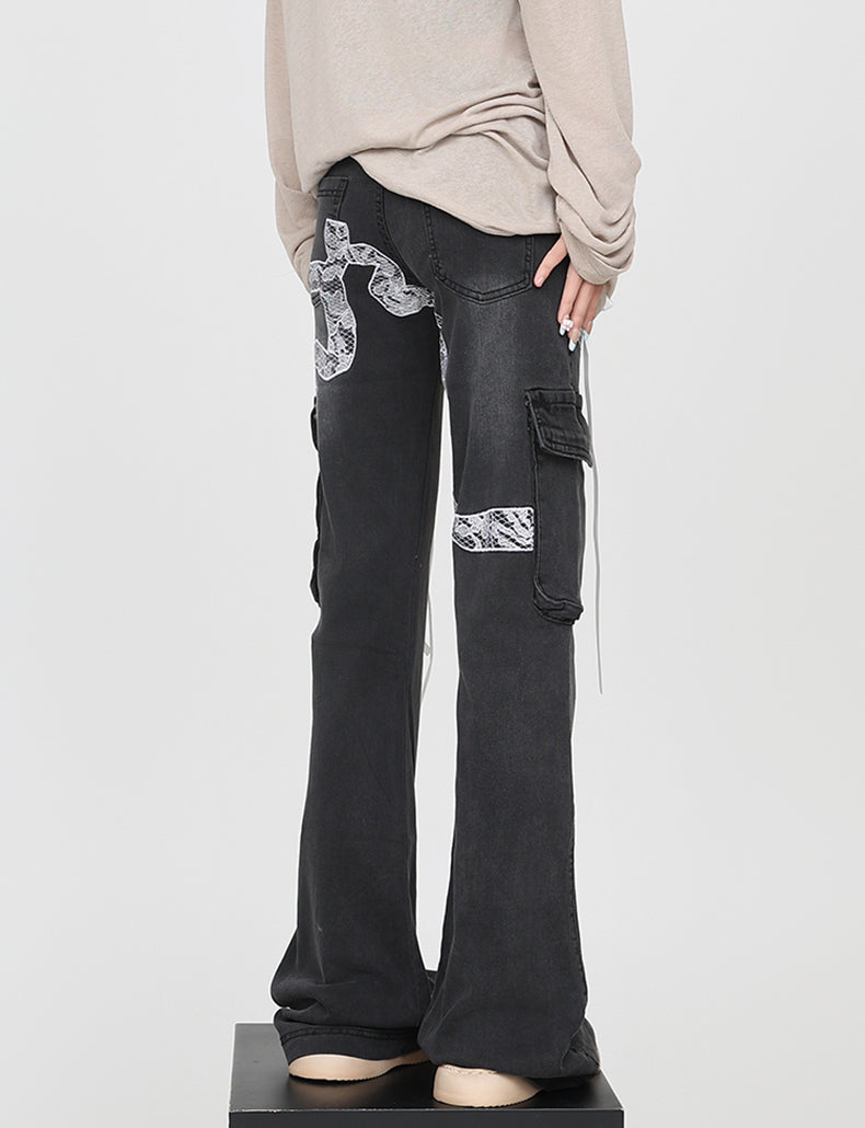 Long Ribbon Multi-Pocket Bootcut Jeans [ID:0172PA]