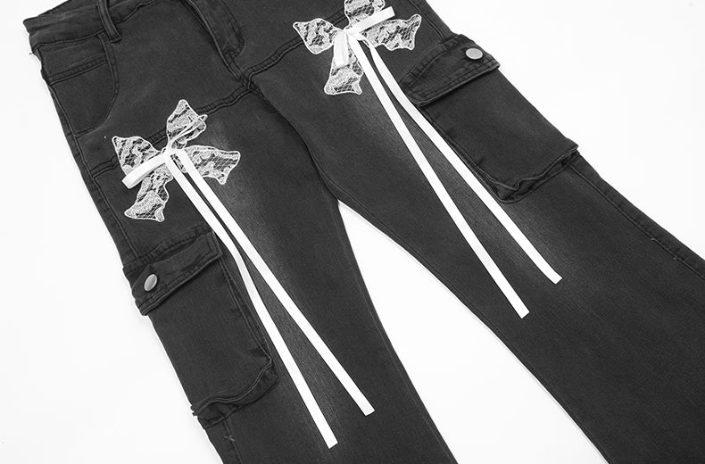 Long Ribbon Multi-Pocket Bootcut Jeans [ID:0172PA]