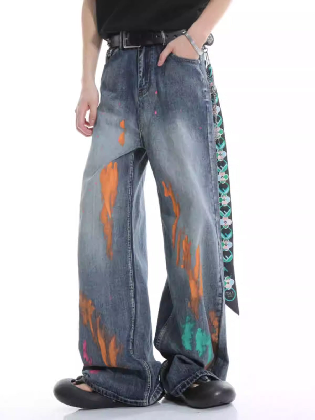 Original Street Colorful Graffiti Waist Loose Jeans [ID:0173PA]