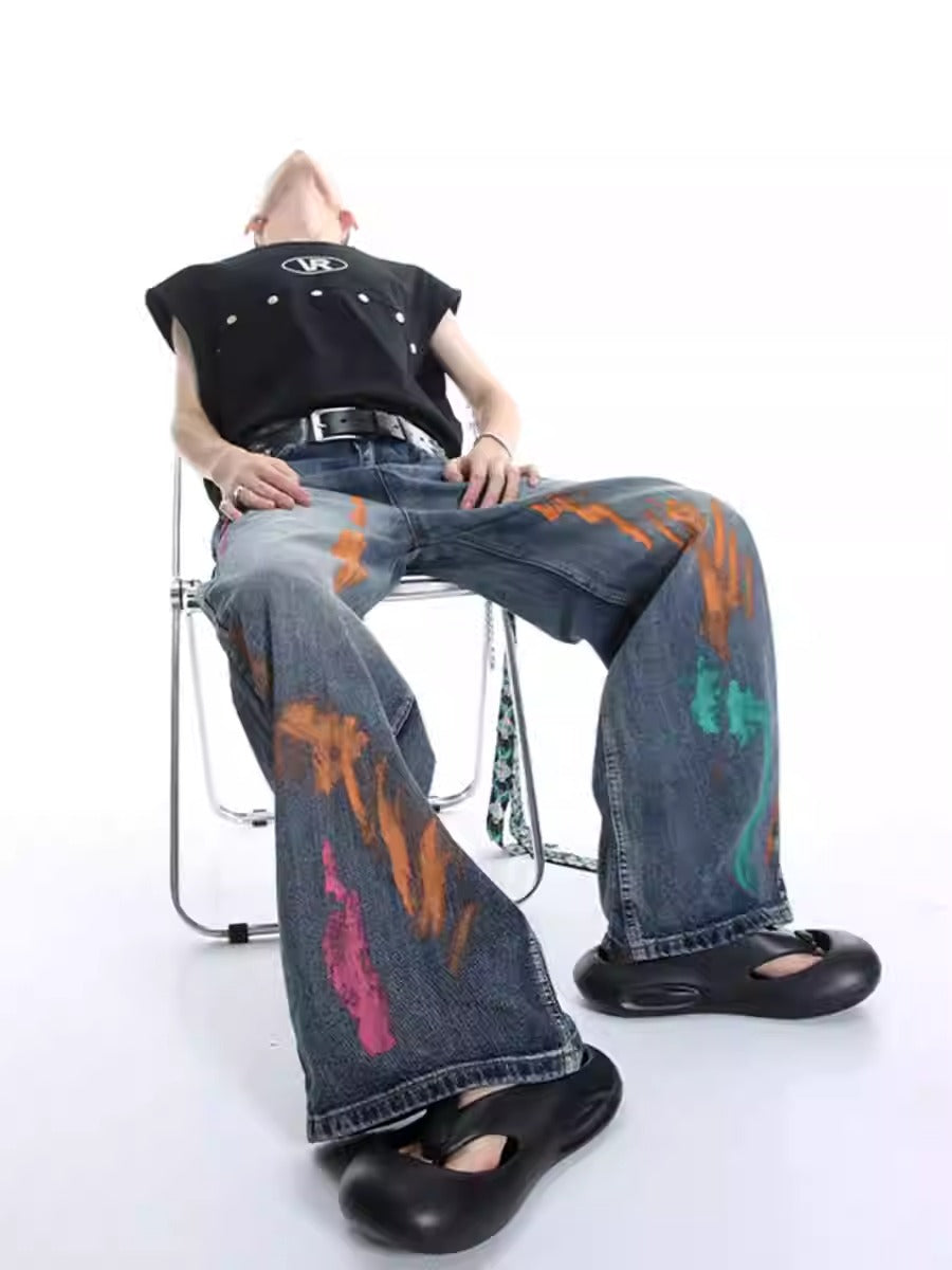 Original Street Colorful Graffiti Waist Loose Jeans [ID:0173PA]